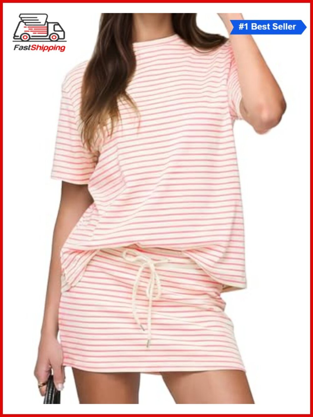 ✨ Women's 2 Piece Striped Mini Skirt and Short Sleeve Top Set